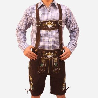 Moderne bayerische Herren Lederhosen Dunkelbraun Links - Mr Lederhosen